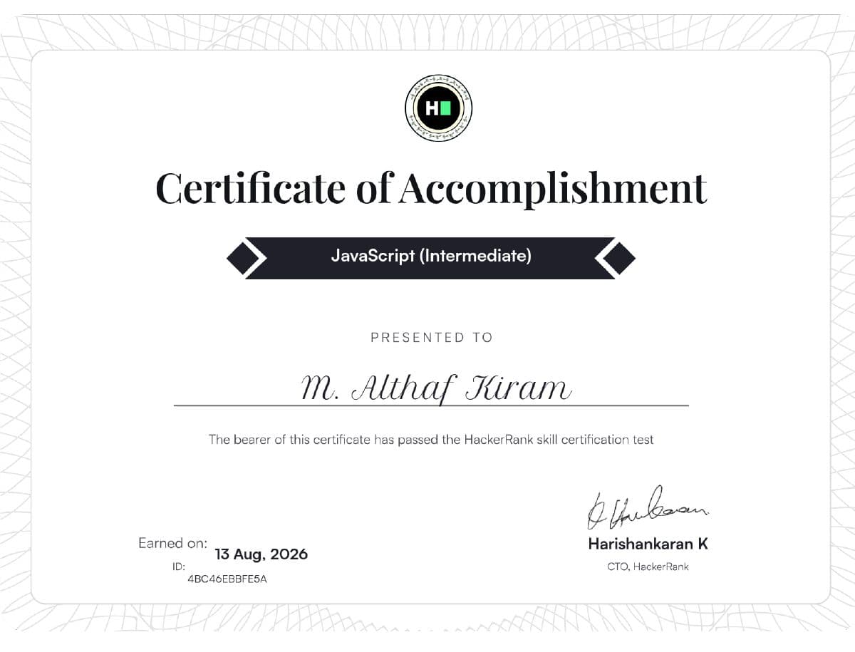 JavaScript Intermediate certificate preview