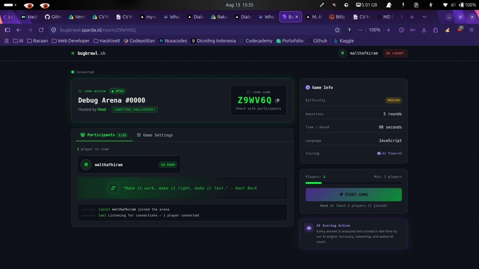 Bug Brawl realtime game flow